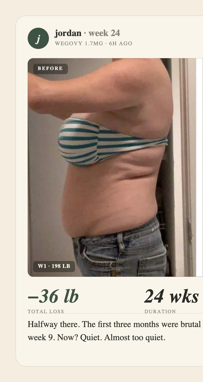 Jordan, week 1 on Wegovy 1.7mg, 198 lb